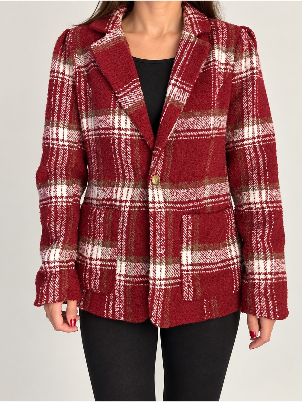 Forever 21 Red Plaid Single-Button Blazer